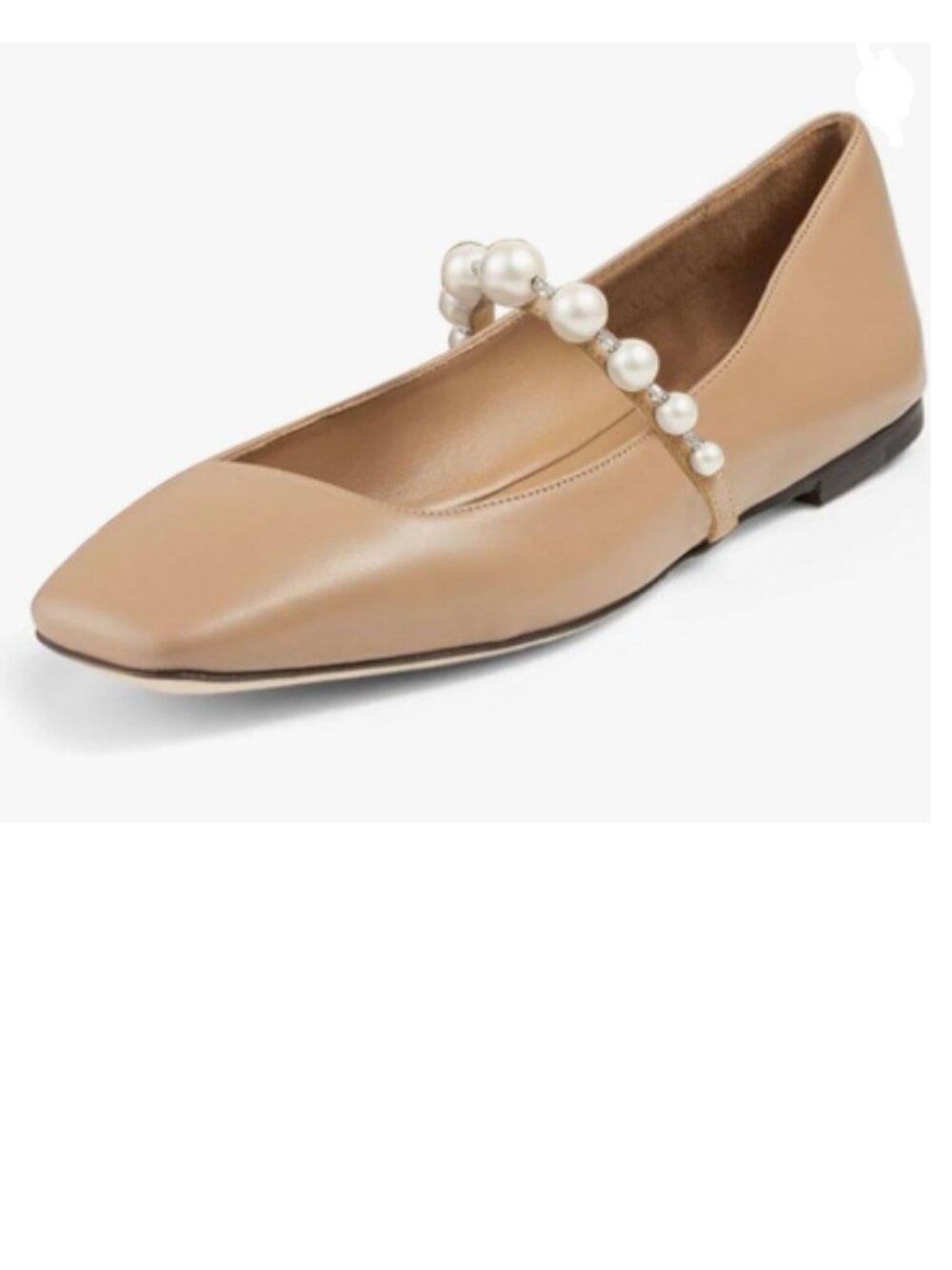 FOWT Brown Square Toe Slip on Flats Pearl Studded Strap Elegant Wedding Pumps